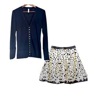 Rickis A-Line Floral Print Skirt and Cardigan Set, Navy Blue, Medium✨Like New✨
